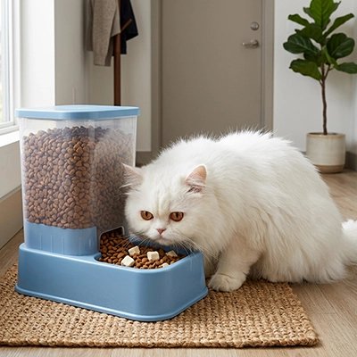 distributeur de croquettes pour chat design compact chat mangeant