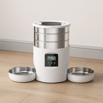 distributeur de croquettes pour chat intelligent blanc double bols