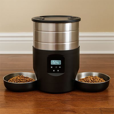 distributeur de croquettes pour chat intelligent noir double bols