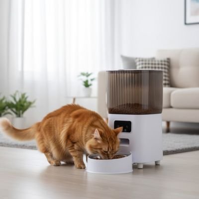 distributeur de croquettes pour chat un bol avec chat mangeant