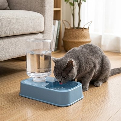 distributeur eau pour chat bleu chat buvant salon