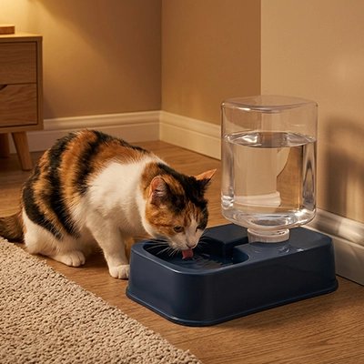 distributeur eau pour chat chat buvant salon bleu fonce