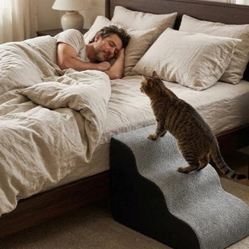 escalier pour chat bicolore trois marches maitre lit chambre