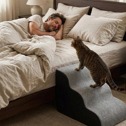 escalier pour chat bicolore trois marches maitre lit chambre