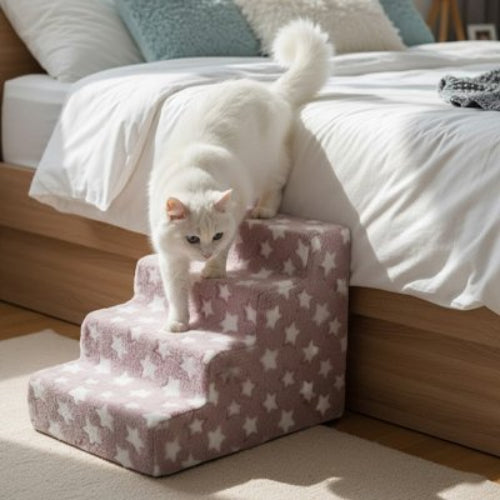 escalier pour chat etoiles rose quatre marches chat lit