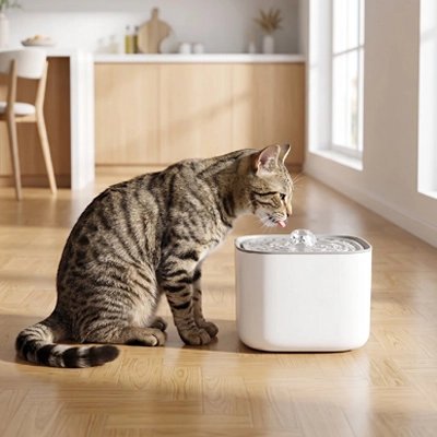 fontaine a eau chat blanc design moderne minimaliste cuisine