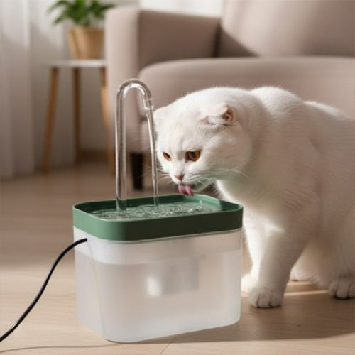 fontaine a eau chat couleur vert avec chat dans salon