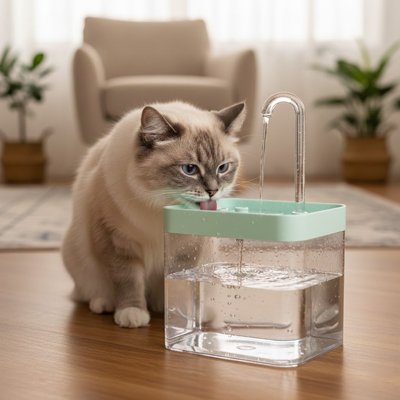 fontaine a eau chat couleur vert clair avec chat 