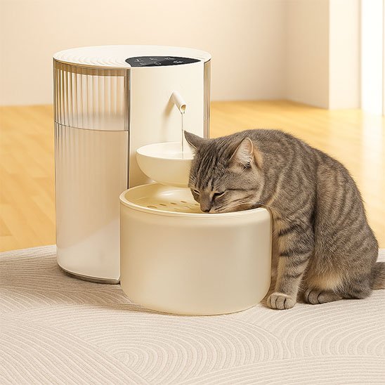 fontaine a eau chat intelligente couleur beige avec chat 