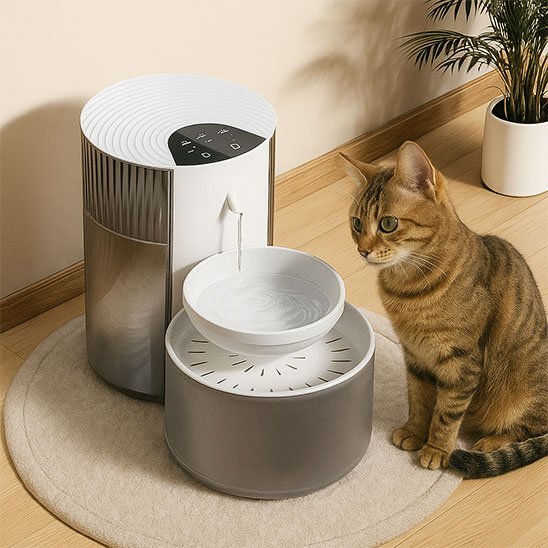 fontaine a eau chat intelligente couleur blanc avec chat