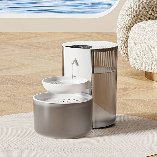 fontaine a eau chat intelligente couleur blanc dans salon