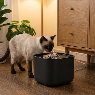 fontaine a eau chat noir design moderne minimaliste salon