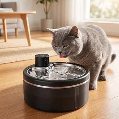 fontaine à eau chat sans fil​ salon chat buvant