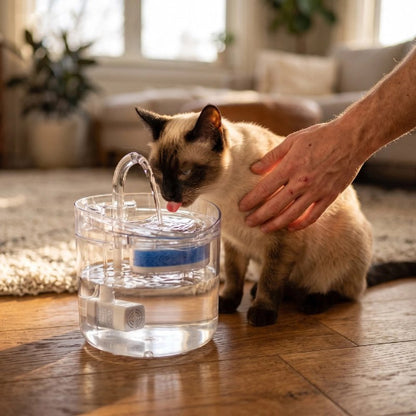 fontaine a eau chat transparente chat assis buvant