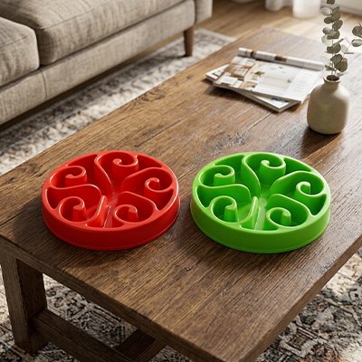 gamelle anti glouton chat labyrinthe rouge et vert