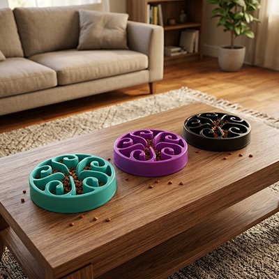 gamelle anti glouton chat spirale bleu violet noir