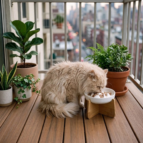 gamelle anti glouton chat support en bois chat balcon