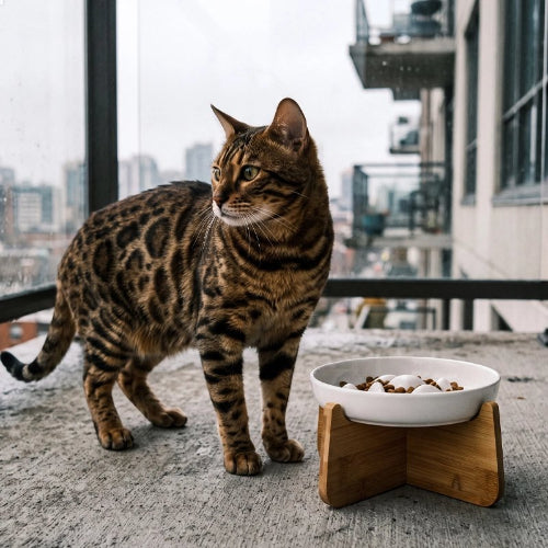 gamelle anti glouton chat support en bois chat debout