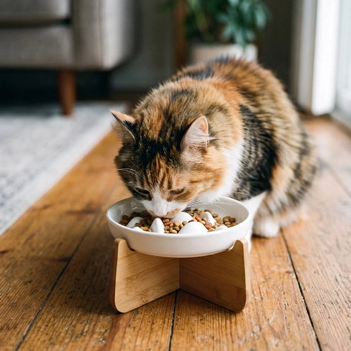 gamelle anti glouton chat support en bois chat mangeant