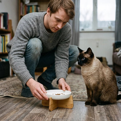 gamelle anti glouton chat support en bois maitre chat