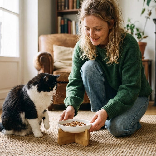 gamelle anti glouton chat support en bois maitresse chat