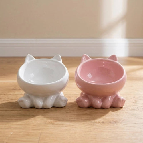 gamelle chat ceramique couleur blanche rose