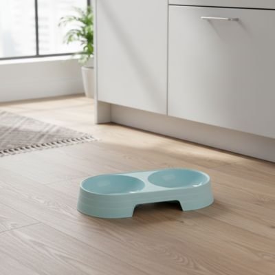 gamelle chat double bols couleur bleu sans bols inox dans cuisine