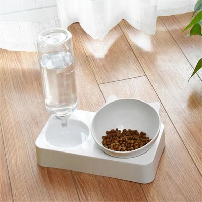 gamelle chat double compartiment finition blanche minimaliste