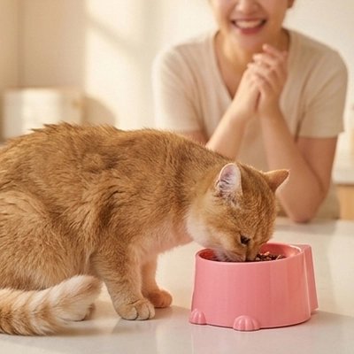 gamelle chat hauteur surelevee rose corail maitresse
