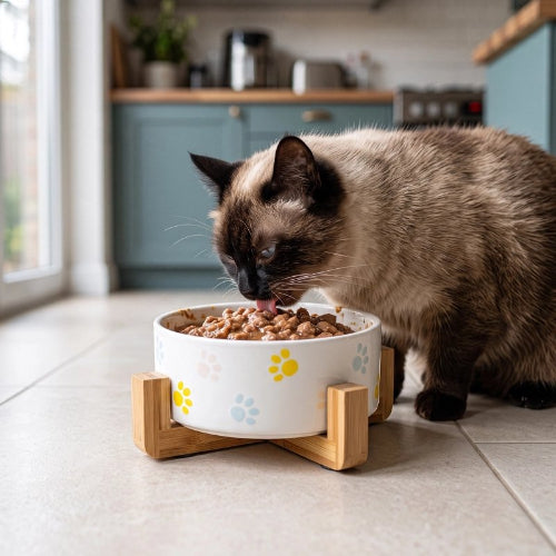 gamelle chat motifs pattes chat mangeant cuisine