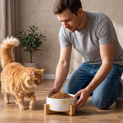 gamelle chat motifs pattes maitre chat debout