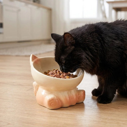 gamelle chat stabilite renforcee jaune chat mangeant
