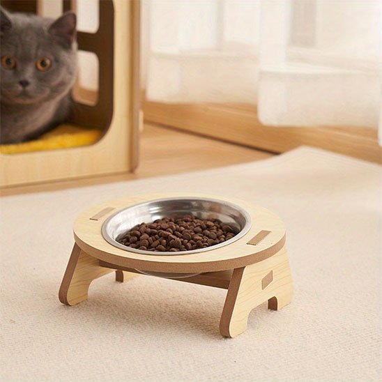 gamelle chat surelevee bois naturel simple bol inox dans salon 