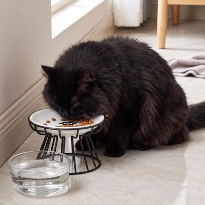 gamelle chat surélevée chat mangeant support metallique noir