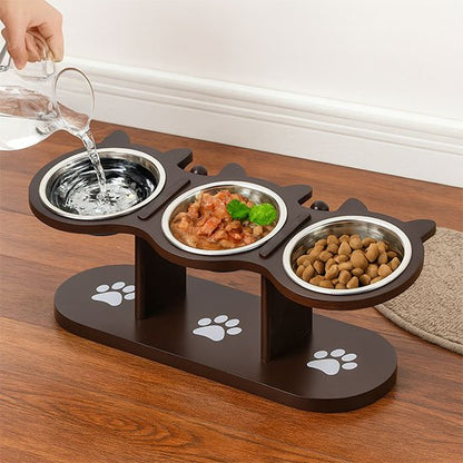 gamelle chat surelevee design felin triple bols inox