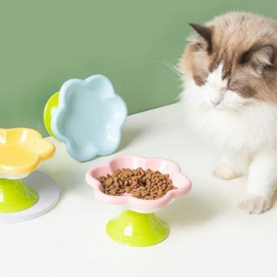 gamelle-chat-surélevée-fleur-en-céramique-rose