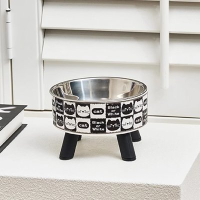 gamelle chat surelevee motif felin noir et blanc