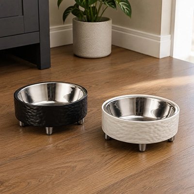 gamelle chat surélevée noir blanc inox amovible salon