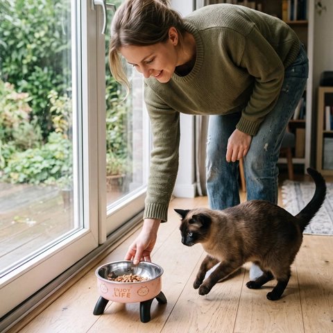 gamelle chat surélevée rose motifs graphiques maitresse chat salon