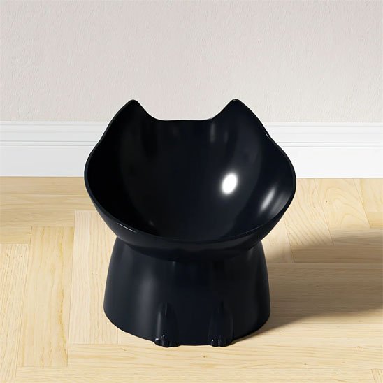 gamelle chat surelevee silhouette feline couleur noir