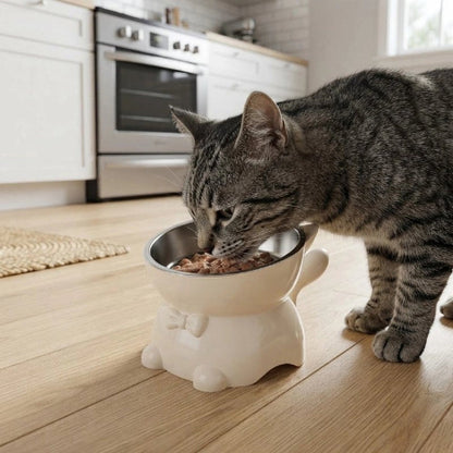 gamelle chat surélevée style charmant blanche chat mangeant cuisine