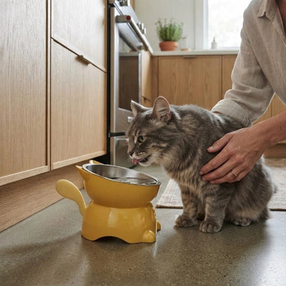 gamelle chat surélevée style charmant jaune chat buvant cuisine