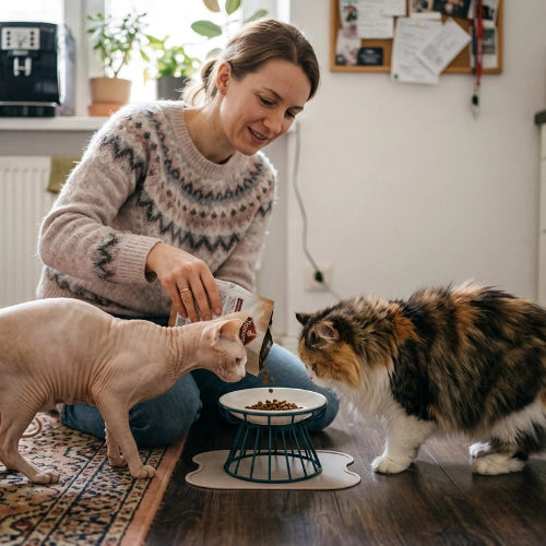 gamelle chat surélevée support metallique vert maitresse chats