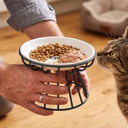 gamelle chat surélevée support metallique vert