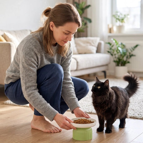 gamelle chat surélevée vert motif cotele maitresse chat salon