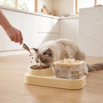 gamelle pour chat beige ensemble 2 en 1 cuisine