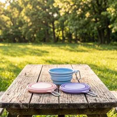 gamelle pour chat bleu rose violet table jardin