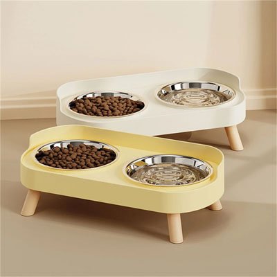 gamelle pour chat design epure couleur jaune et blanche