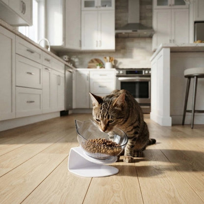 gamelle pour chat design incline transparent avec chat