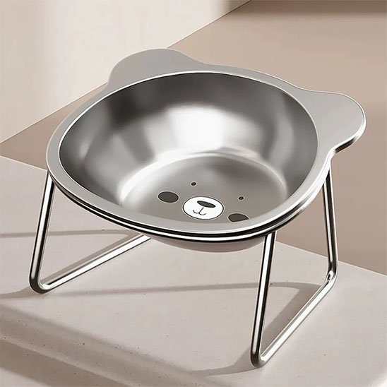 gamelle pour chat design ourson en acier inoxydable